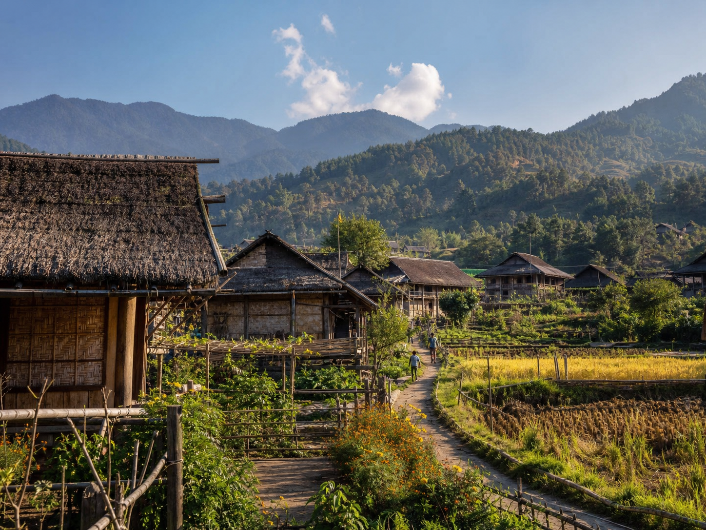 Traditional Apatani village landscape in Ziro Valley