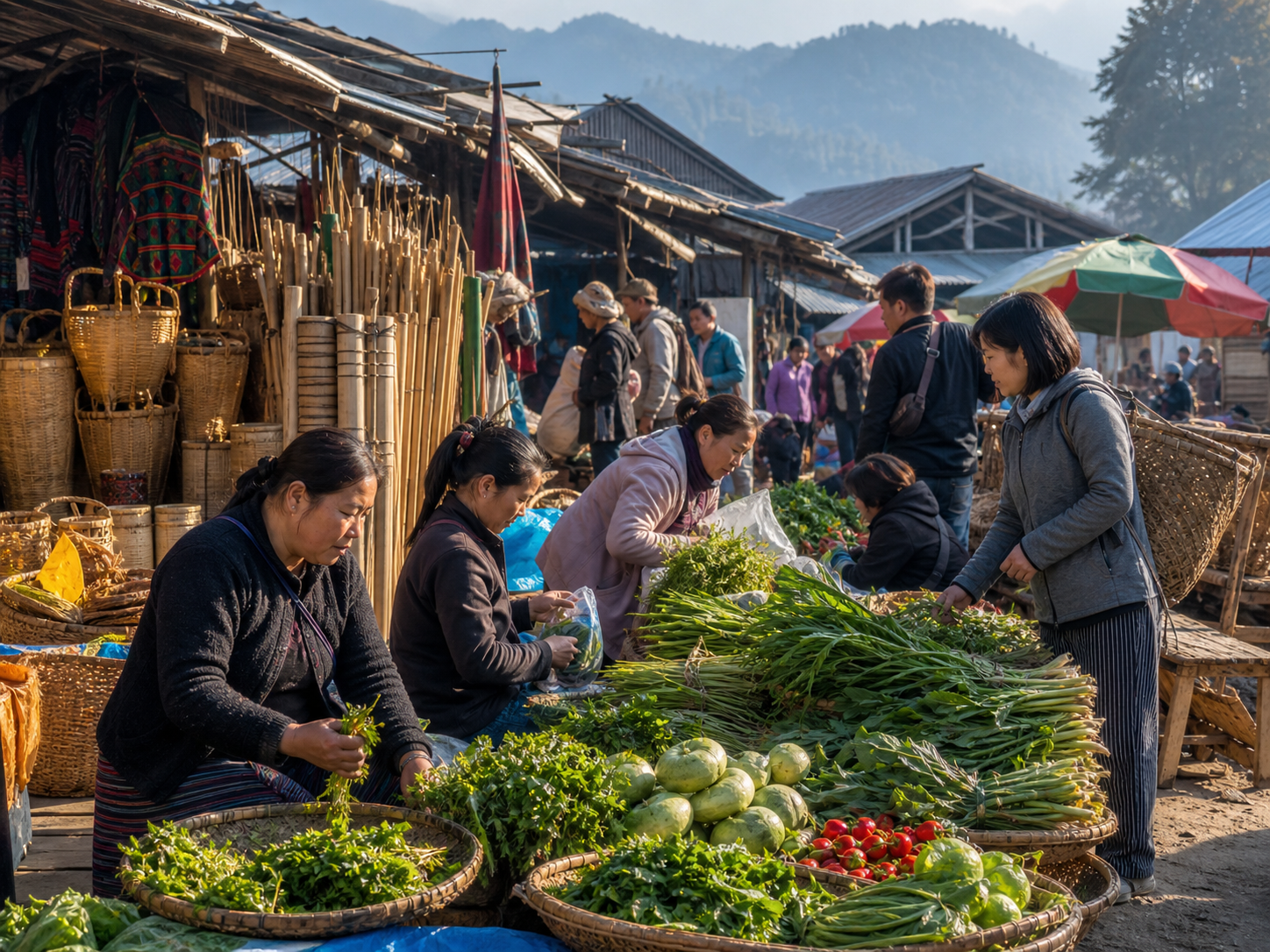 Local market produce and handwoven goods in Ziro Valley