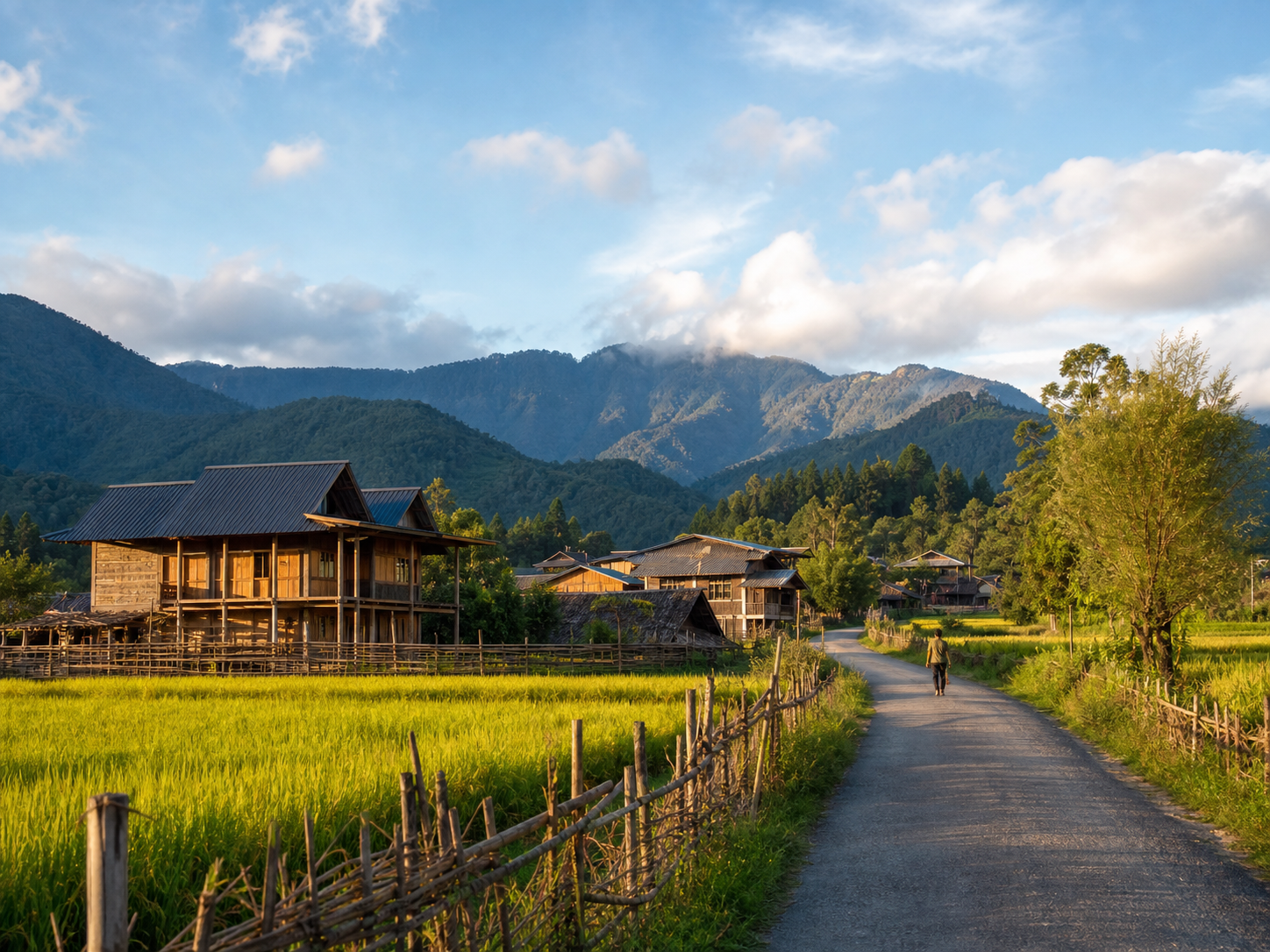 Rural road and paddies during Ziro Valley sightseeing