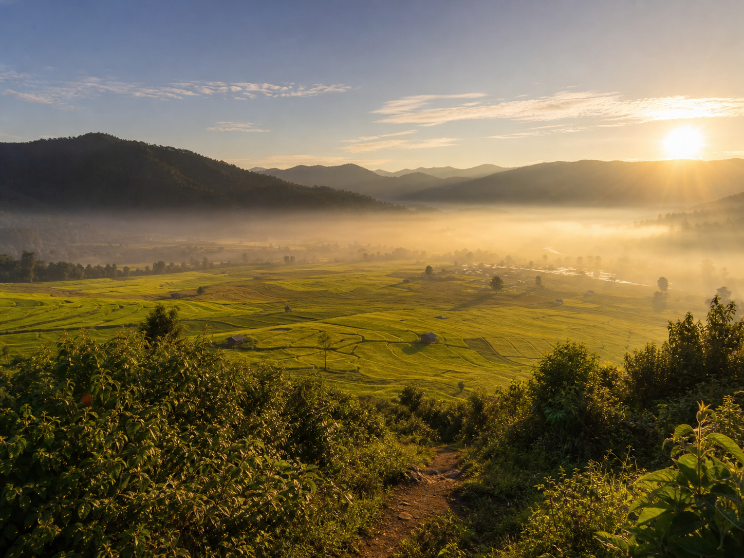 Sunrise over the rice fields of Ziro Valley